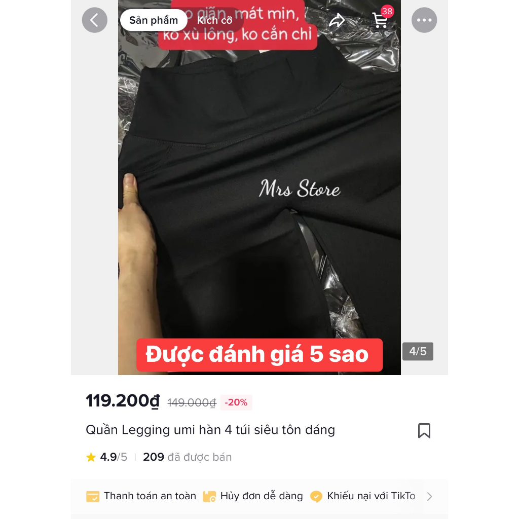 Quần legging vải Umi Hàn 4 túi dày dặn siêu nâng mông tôn dáng