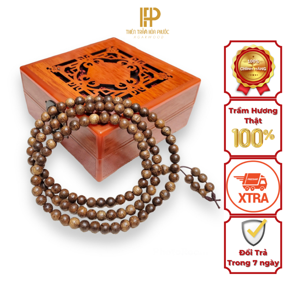 Vòng Tay Trầm Hương 108 Hạt Phong Thủy - Trầm Tốc Việt Thiên Trầm Hòa Phước Size 6mm - 7mm - 8mm