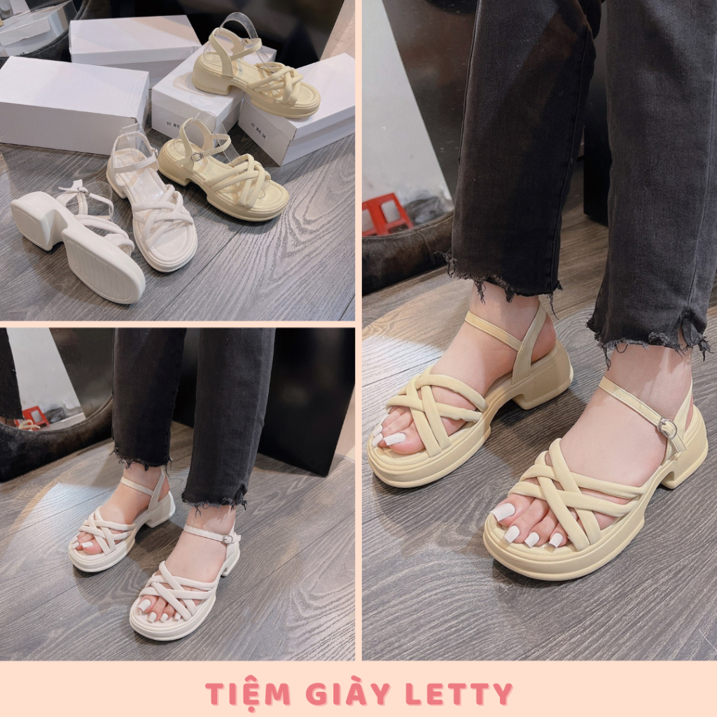 Giày xăng đan quai dây sandal chiến binh đan chéo đế bánh mì 5cm êm chân tôn dáng, hàng cao cấp QC-Letty