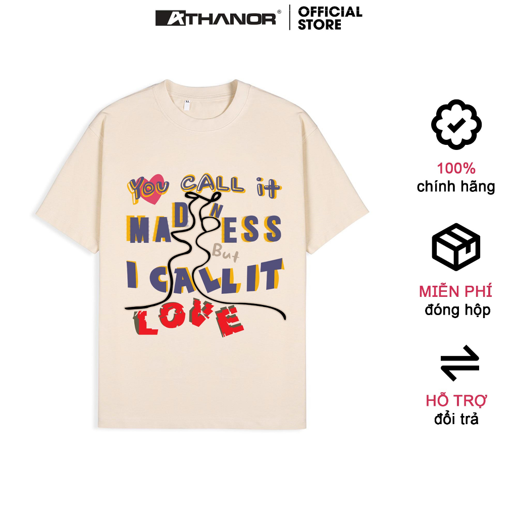 Áo thun ATHANOR chính hãng cotton tay lỡ unisex nam nữ cổ tròn mẫu MADNESS