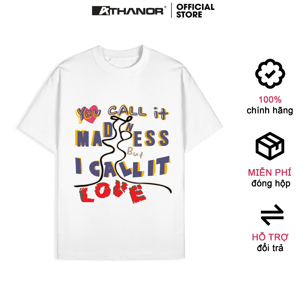 Áo thun ATHANOR chính hãng cotton tay lỡ unisex nam nữ cổ tròn mẫu MADNESS