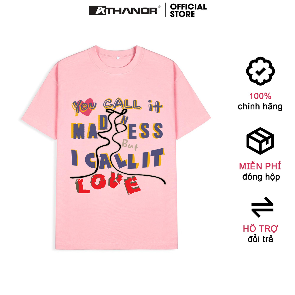 Áo thun ATHANOR chính hãng cotton tay lỡ unisex nam nữ cổ tròn mẫu MADNESS