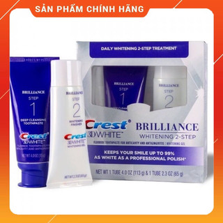 Bộ đôi kem đánh răng Crest 3D White Brilliance Whitening 2-Step cho răng trắng sáng, hơi thở thơm mát- Hàng nhập Mỹ