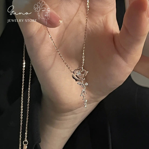 Dây chuyền cành hoa hồng đính đá sang trọng 925 hoa hồng pháp biểu tượng viên mãn hạnh phúc _gunojewelry