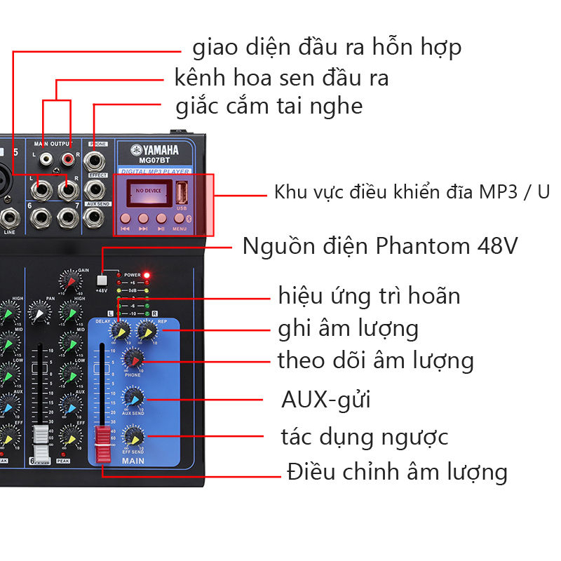 Bàn Trộn Âm Thanh Mixer Yamaha F7 USB - 7 Kênh Cao Cấp - Chuyên Hát Livestream, Hát Karaoke Gia Đình, Phòng Thu Âm