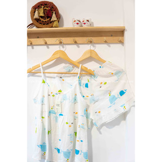 Đồ bộ dây mặc nhà vải xô muslin - Mẫu dây bèo quần bèo