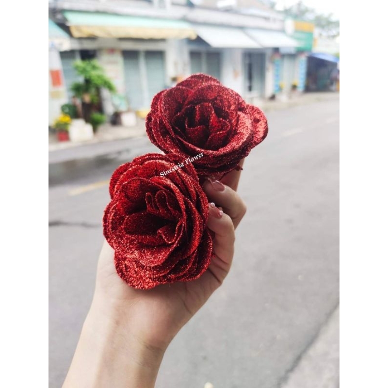 Set 10 bông hồng nhũ / hoa kim tuyến