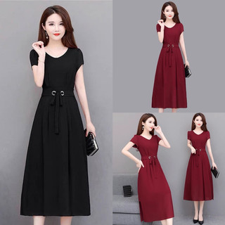 Đầm xòe nữ dáng dài thắt nơ eo tay bó