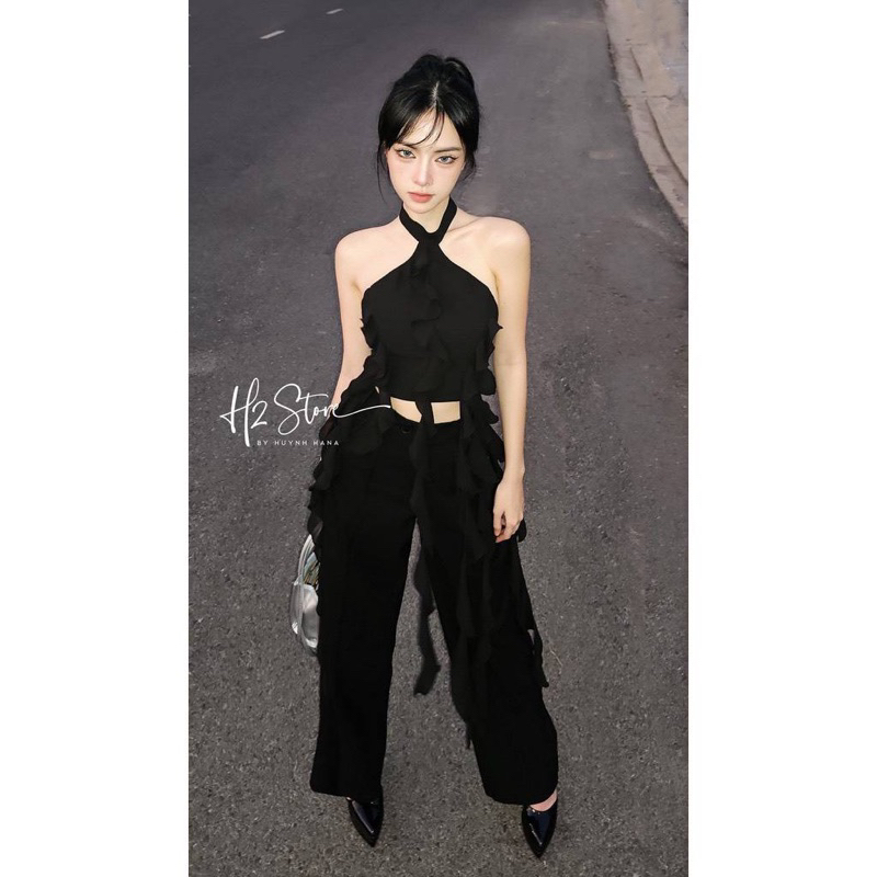 Áp yếm crotop tua rua + quần suông ống rộng( ảnh thật shop chụp ở cuối)