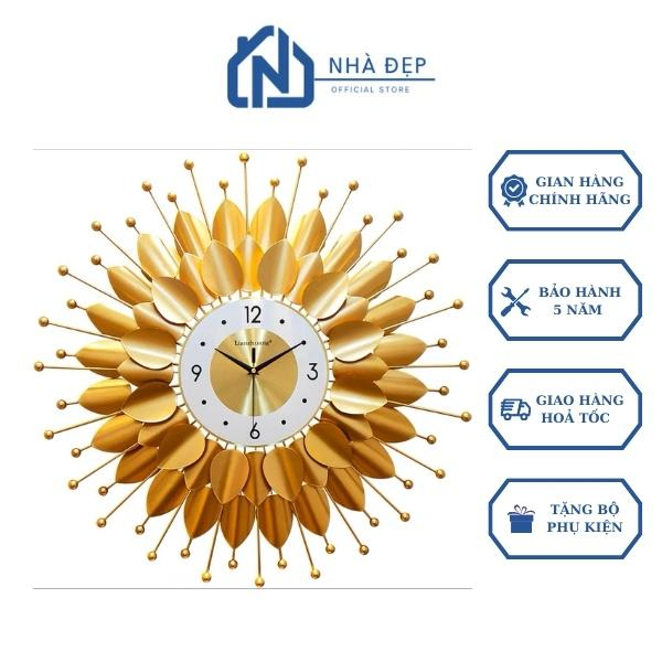 Đồng Hồ Treo Tường Trang Trí Decor Kim Trôi Nghệ Thuật Đẹp Hoa Cúc Lá Vàng Treo Phòng Khách Phòng Ngủ