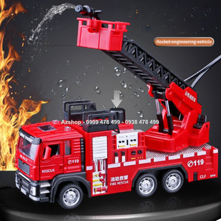 Mô hình xe cứu hỏa thang phun nước có đèn âm thanh - dài 20cm