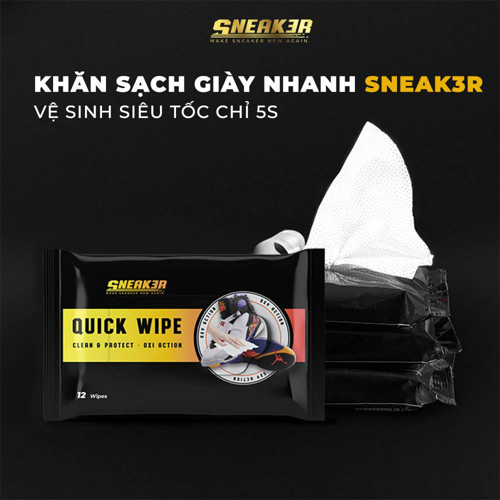 Khăn giấy ướt vệ sinh lau giày dép đa năng Sneak3r Quick Wipe gói 32 miếng, sạch giầy da, sneaker trắng, túi xách, bóp.