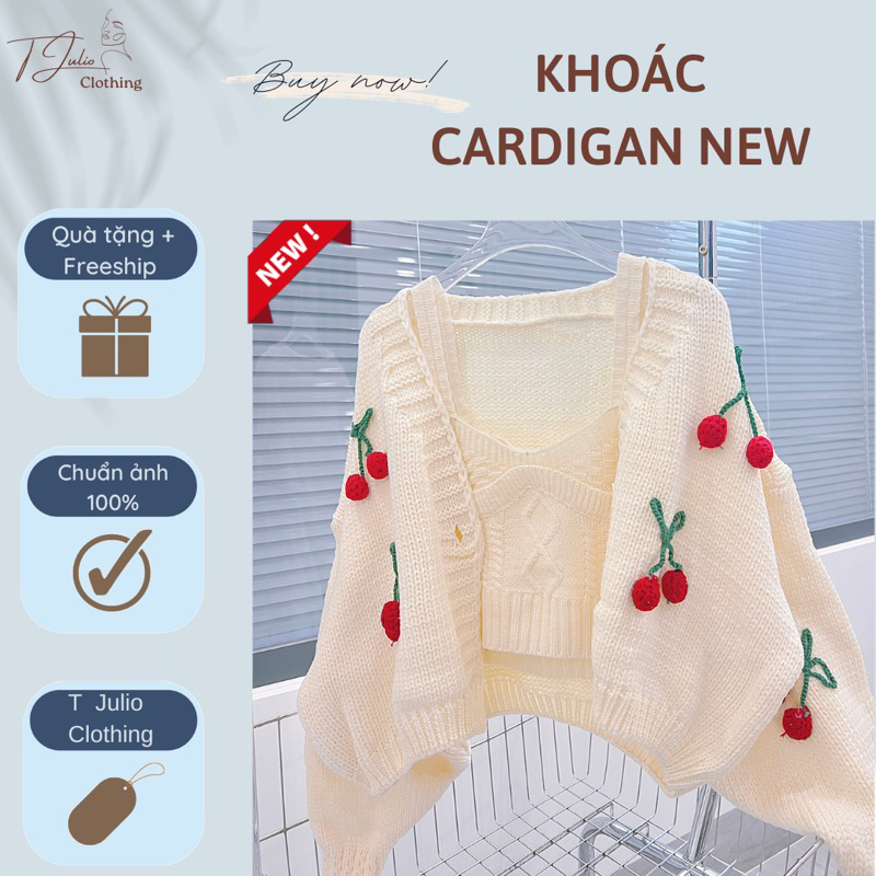 Khoác Cardigan Croptop Thêu " Cherry " Phong Cách Hàn Quốc