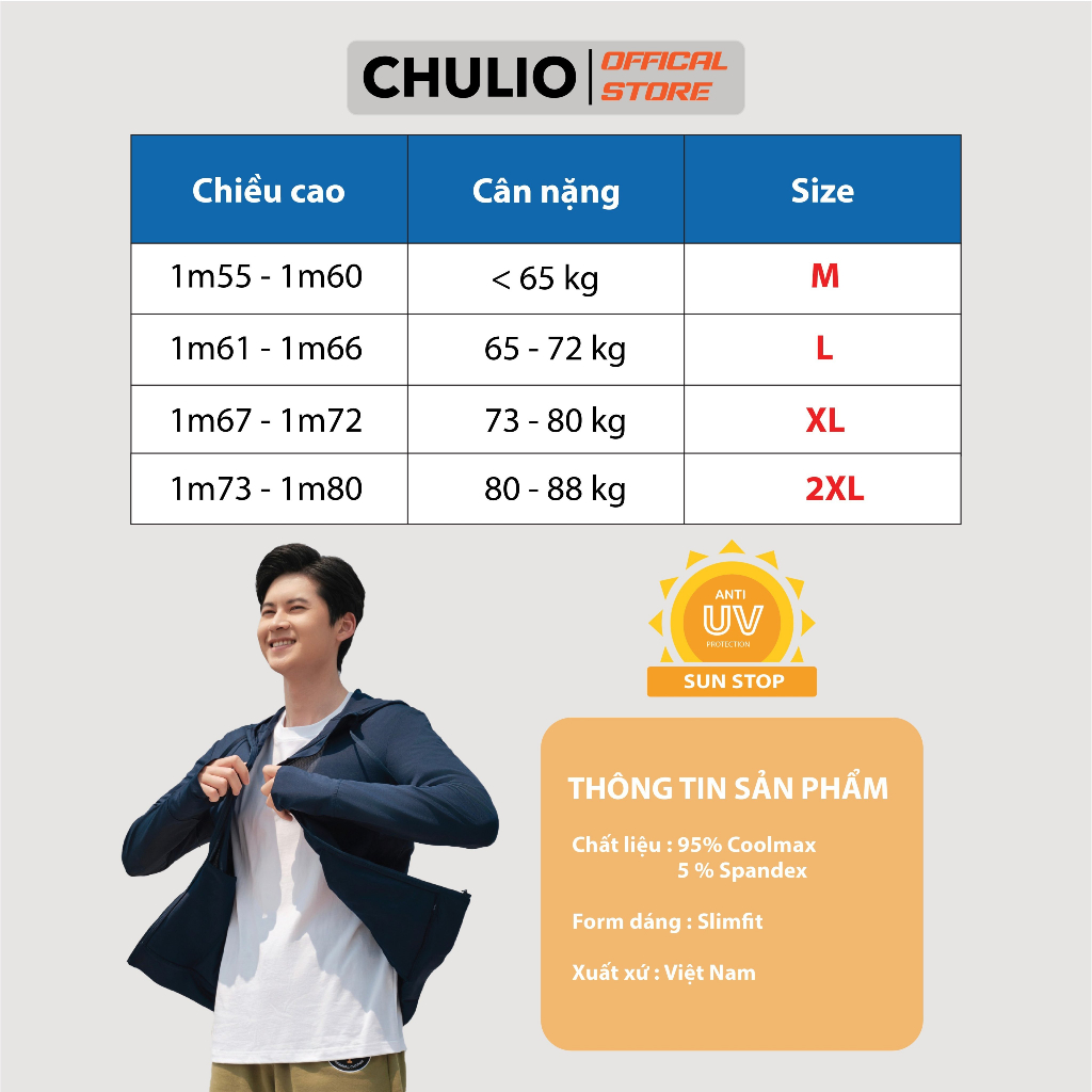 Áo Chống Nắng Nam Nữ Chulio vải dày có lỗ thông hơi chống tia UV, găng tay chống nắng
