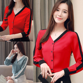 Áo sơ mi nữ dài tay cổ V