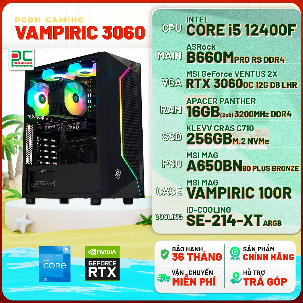 Máy tính -PCBH GAMING GEMINI 12400F 3060 ( CORE I5 12400F / B660M / RTX3060 / 16GB / 256GB )-36T | BigBuy360 - bigbuy360.vn