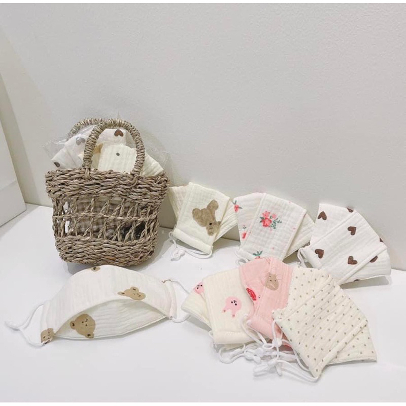 Khẩu trang vải xô muslin organic 3 lớp kháng khuẩn cho bé