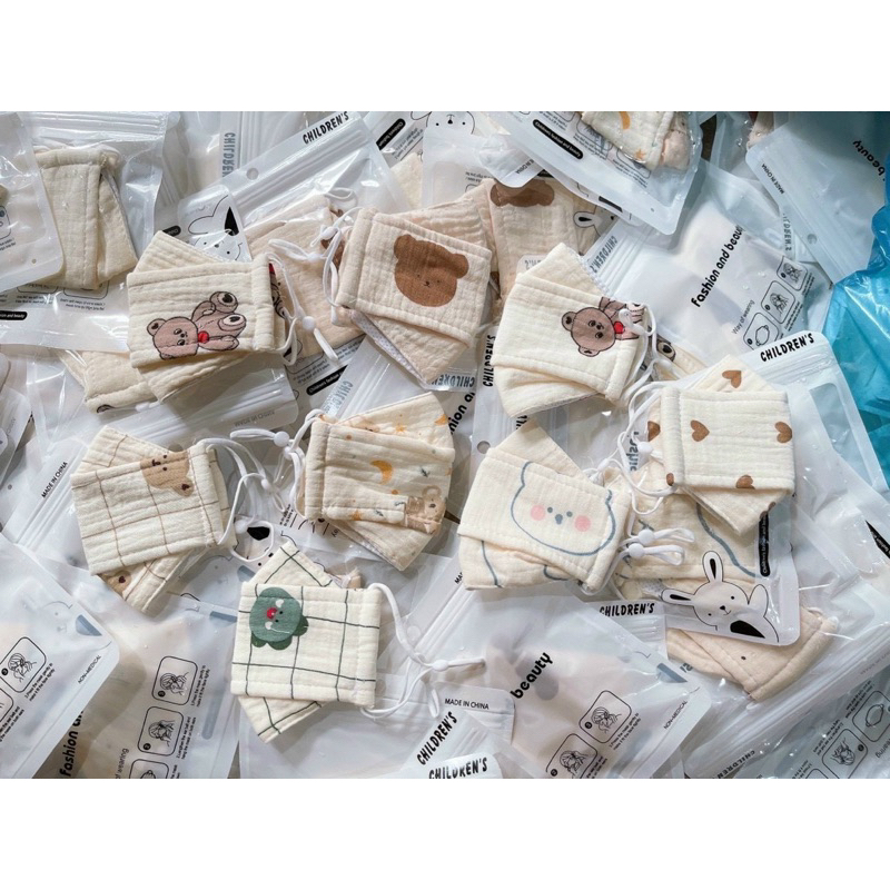 Khẩu trang vải xô muslin organic 3 lớp kháng khuẩn cho bé