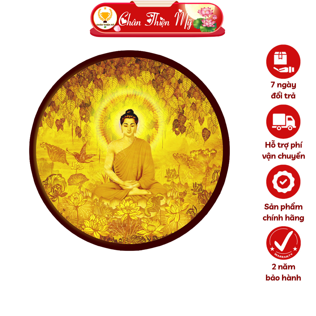 Đèn Hào Quang Phật Thích Ca In Tranh Trúc Chỉ CHÂN THIỆN MỸ, Trang Trí Bàn Thờ Treo Tường Cùng Tượng Phật TC-HQ-169