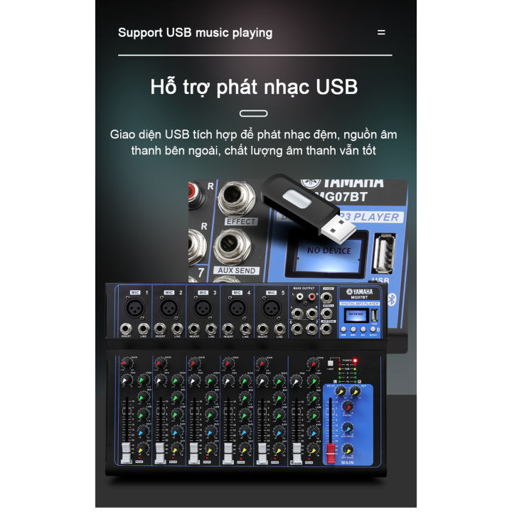 Bàn Trộn Âm Thanh Mixer Yamaha F7 USB - 7 Kênh Cao Cấp - Chuyên Hát Livestream, Hát Karaoke Gia Đình, Phòng Thu Âm