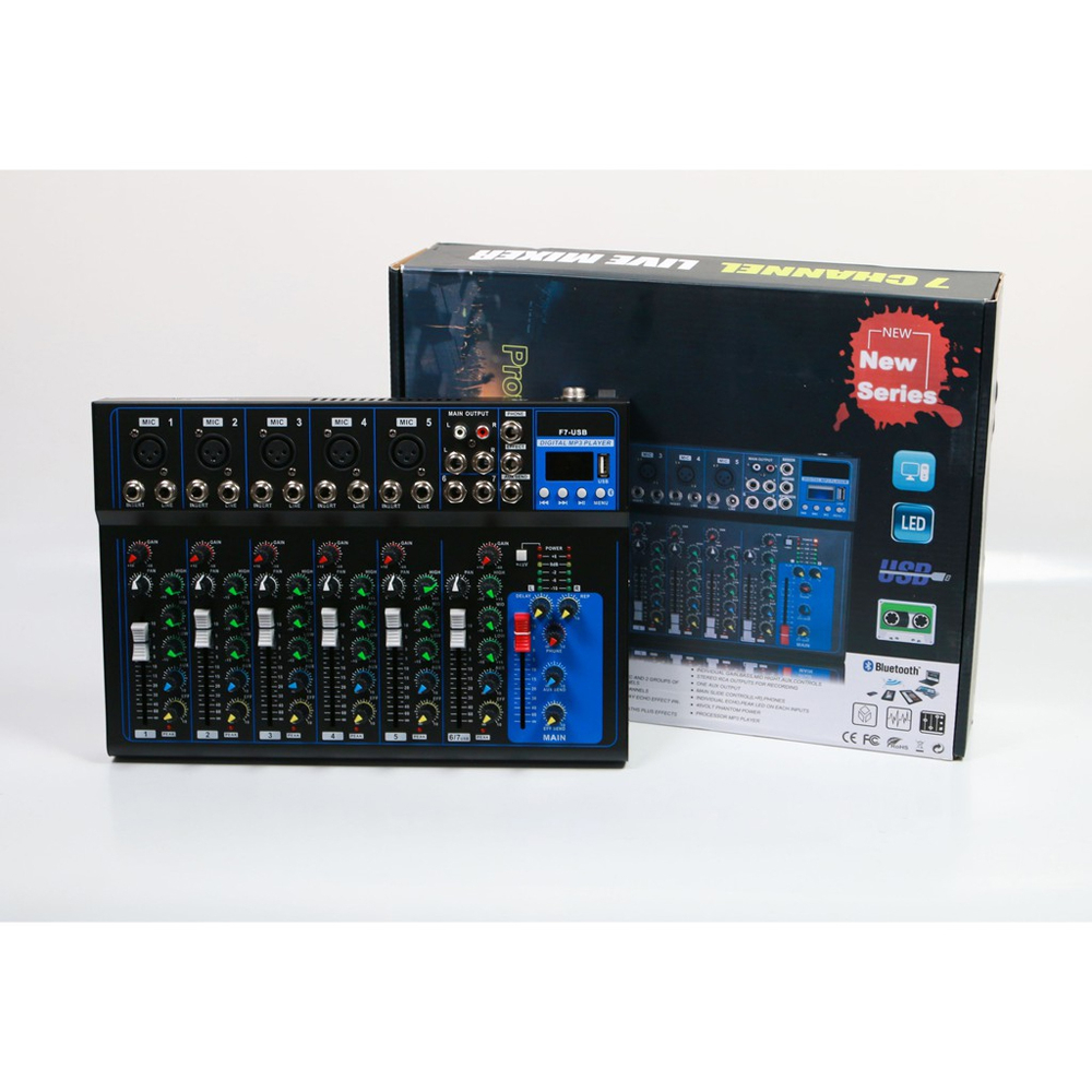 Bàn Trộn Âm Thanh Mixer Yamaha F7 USB - 7 Kênh Cao Cấp - Chuyên Hát Livestream, Hát Karaoke Gia Đình, Phòng Thu Âm