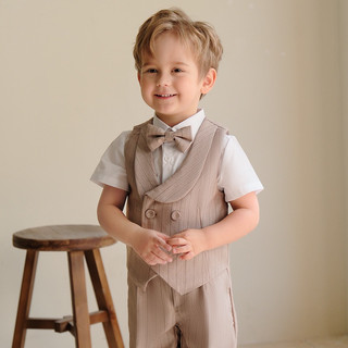 BỘ VEST CHO BÉ TRAI HÀNG CAO CẤP GỒM ÁO SƠ MI, QUẦN SHORT, VEST, HOA CÀI VÀ NƠ CÀI