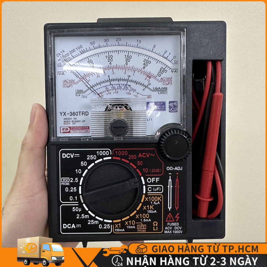 COD Đồng hồ đo điện vạn năng VOM Samwa YX360TRe kèm pin, có còi báo, ốp da bọc