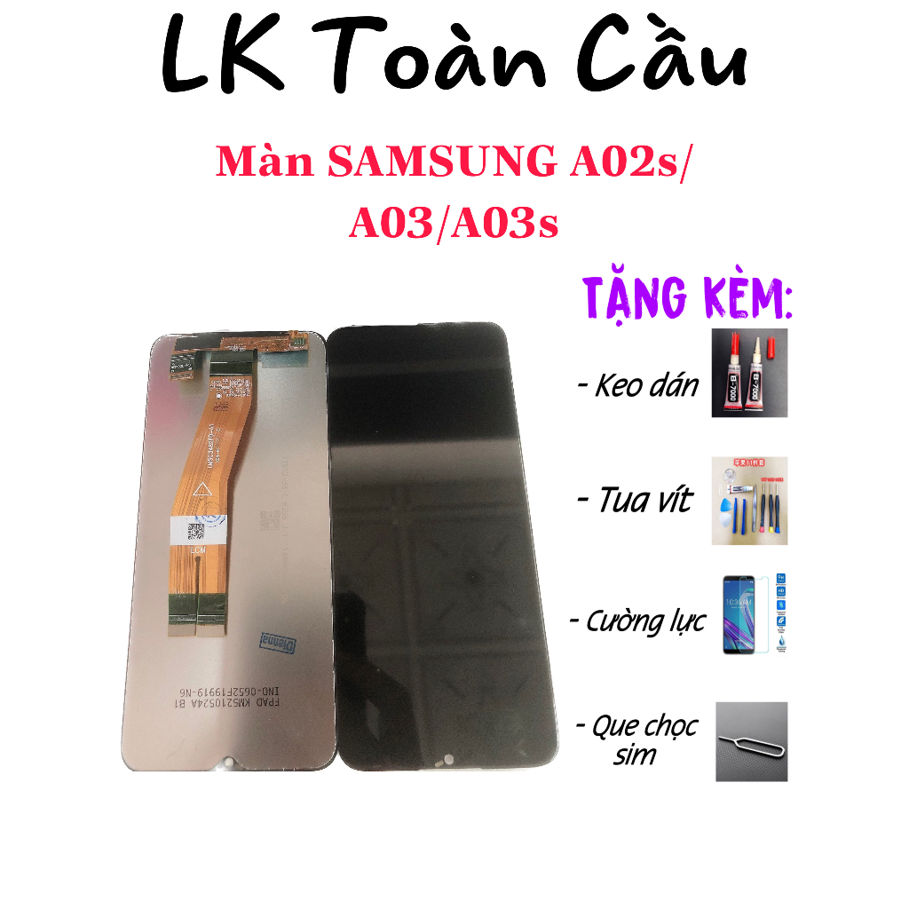 Màn hình SAM SUNG A03 / A03s /A02s Zin New Full bộ màu đen Bảo hành 3 tháng Tặng kèm keo+tuavít+cườnglực+quechọcsim