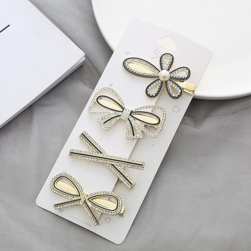 Sét 4 món Kẹp tóc mái đính đá tiểu thư xinh xắn Cặp tóc Hàn Quốc nhiều mẫu cho bạn gái