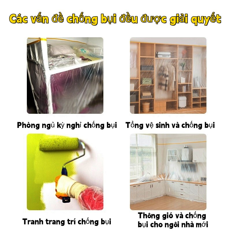 Màng bọc nilon che bụi đa năng,che phủ,che đồ, ngăn bụi,bảo vệ nội thất,che sơn,bọc hàng,3 kích cỡ,Có một đầu dán dính