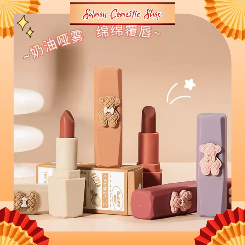 Set 3 Thỏi Son Siêu Lì HENGFANG Gummy Bear Matte Lipstick H9440, Bền Màu, Mềm Mướt, Lâu Trôi,Nội Địa Trung - Salmon Shop