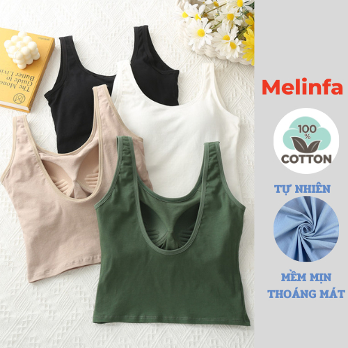 Áo hai dây lưng chữ U croptop có đệm ngực nâng đỡ vải Cotton tự nhiên co giãn tốt thoáng mát mã VAA0376