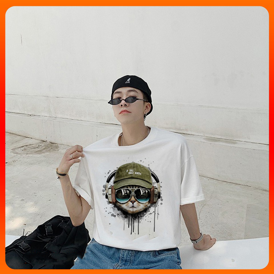 Áo phông nam nữ unisex tay lỡ style Hàn Quốc MÈO ROCK, áo thun form rộng oversize chất cotton cổ tròn