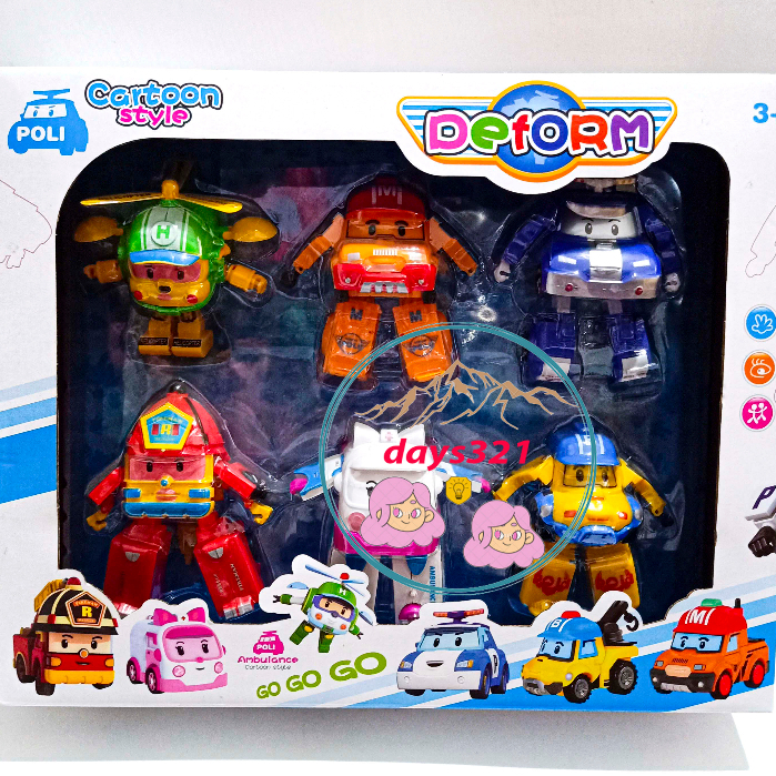 BỘ 6 đồ chơi biến hình biệt đội xe robocar Poli 2 trong 1 Đồ chơi lắp ráp Poli Robot biến hình cho bé