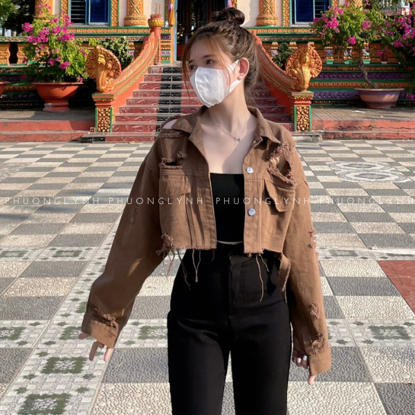 Khoác jean nữ croptop , áo khoác jean nữ tay phồng , áo khoác nữ chất jean dạng lửng PLA135 - PHUONG LYNH SHOP