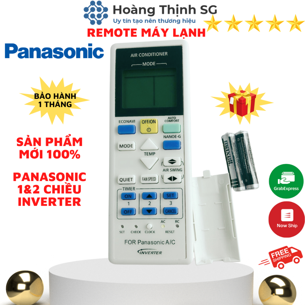 Điều khiển điều hòa Panasonic Inverter, remote máy lạnh panasonic - Tặng kèm pin