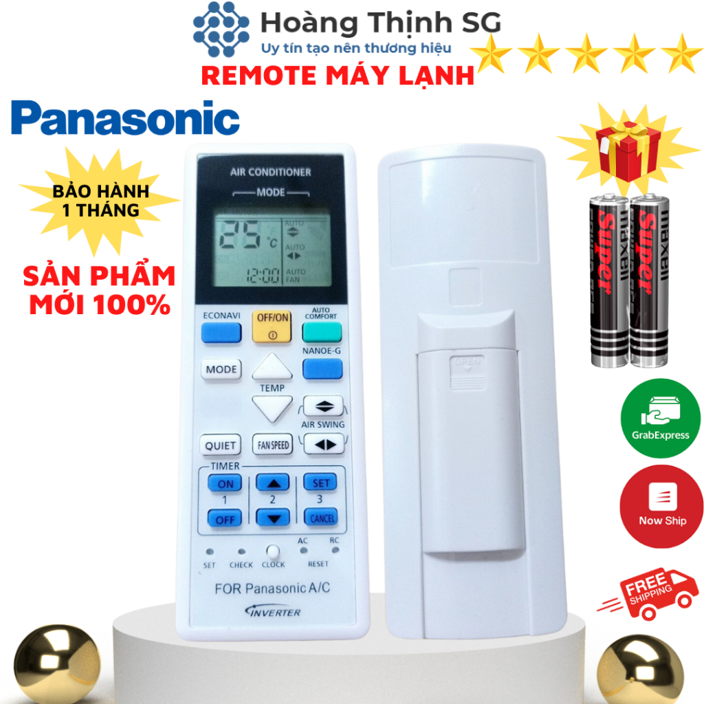 Điều khiển điều hòa Panasonic Inverter, remote máy lạnh panasonic - Tặng kèm pin