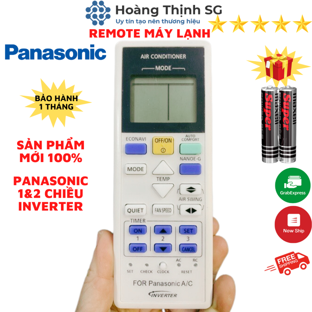 Điều khiển điều hòa Panasonic Inverter, remote máy lạnh panasonic - Tặng kèm pin