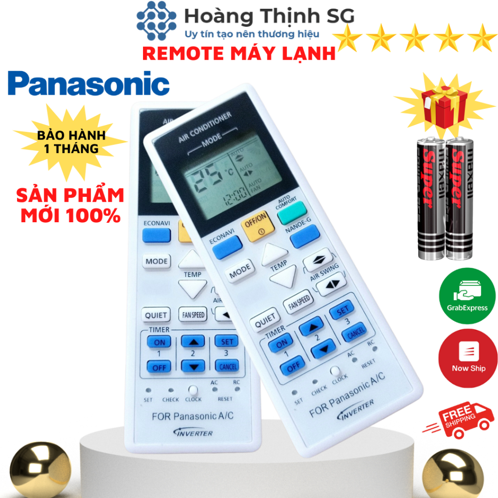 Điều khiển điều hòa Panasonic Inverter, remote máy lạnh panasonic - Tặng kèm pin