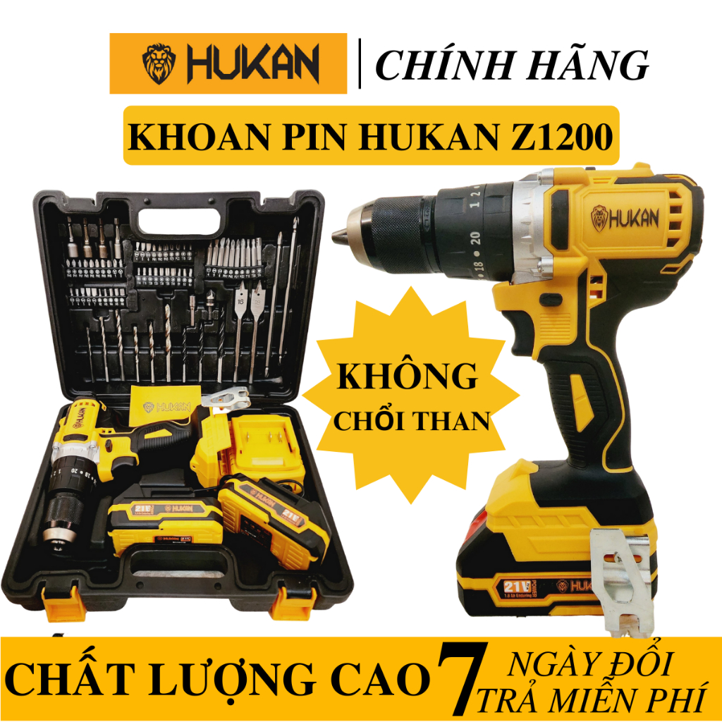 Máy Khoan Dùng Pin HUKAN Z1200 - Khoan pin Z1200 Không chổi than - Tặng kèm bộ phụ kiện đầy đủ đồ nghề