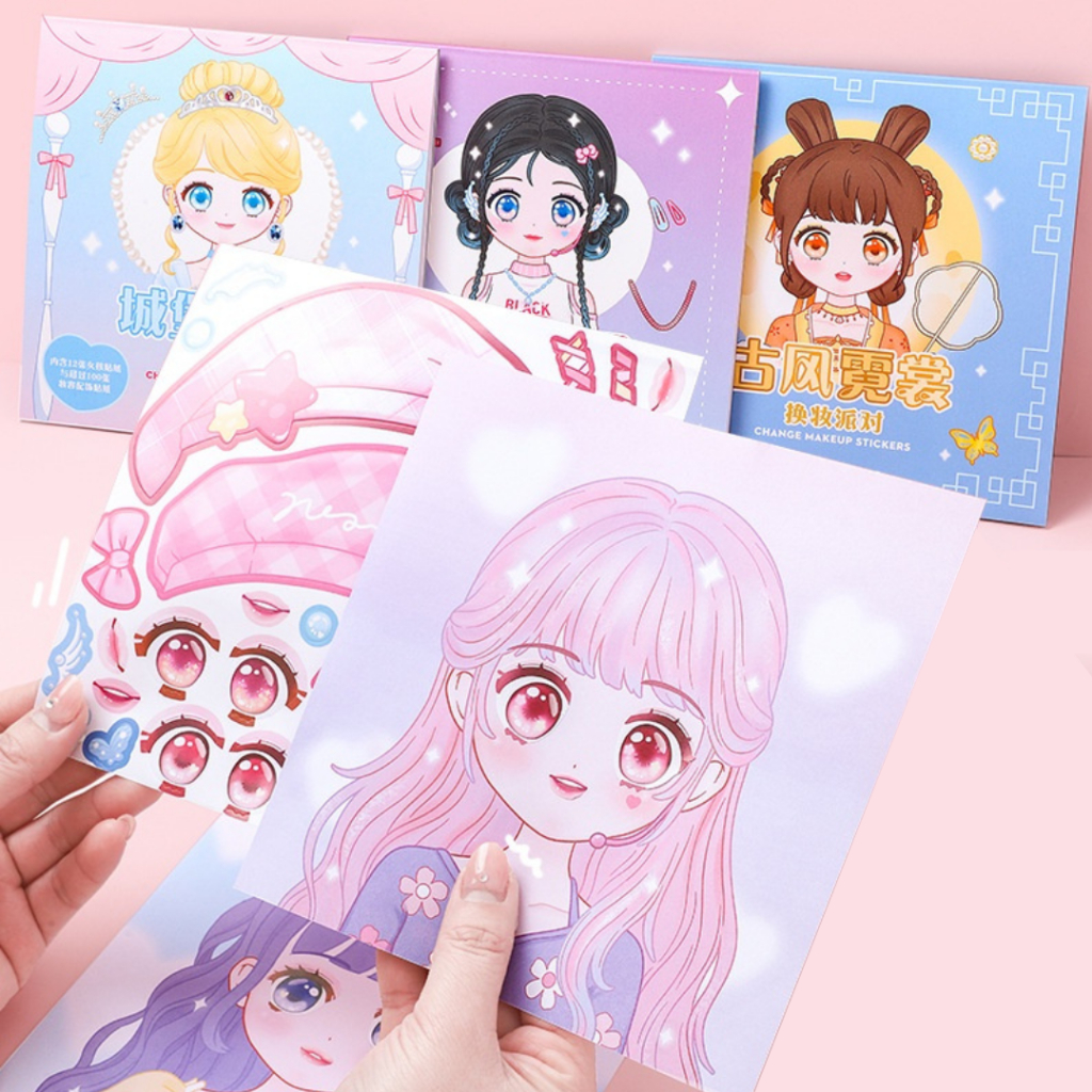 Nhãn dán trang điểm thay đổi hình công chúa bóc dính sticker make up đồ chơi thủ công DIY quà tặng trang trí cho bé gái