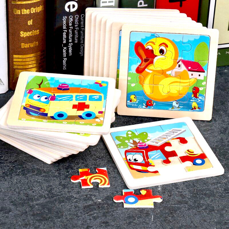 Đồ chơi xếp hình lắp ráp tranh ghép gỗ 9 mảnh hơn 20 mẫu ngộ nghĩnh size nhỏ 11x11cm giá rẻ
