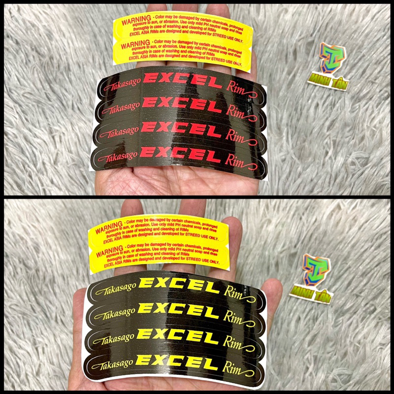 Bộ 6 tem Excel Rim nền đen (gồm 4 tem excel Rim + 2 tem Warning)