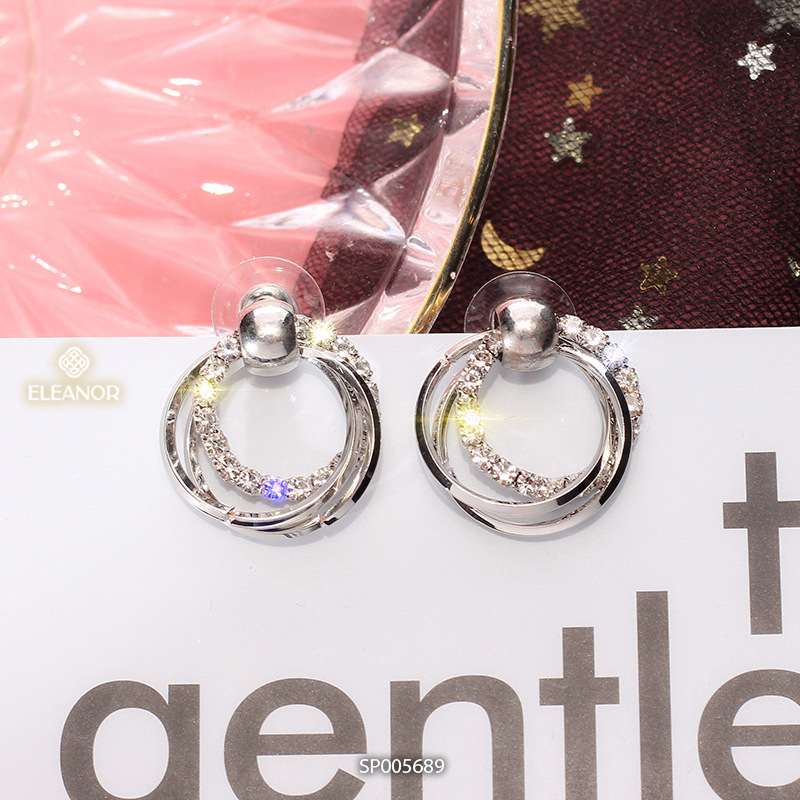 Bông tai nữ chuôi bạc 925 Eleanor Accessories hình tròn đính đá phụ kiện trang sức 5689