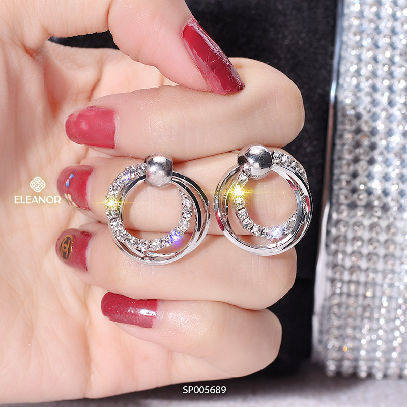 Bông tai nữ chuôi bạc 925 Eleanor Accessories hình tròn đính đá phụ kiện trang sức 5689
