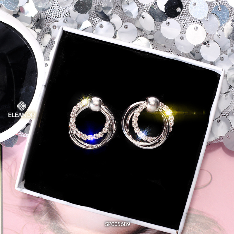 Bông tai nữ chuôi bạc 925 Eleanor Accessories hình tròn đính đá phụ kiện trang sức 5689