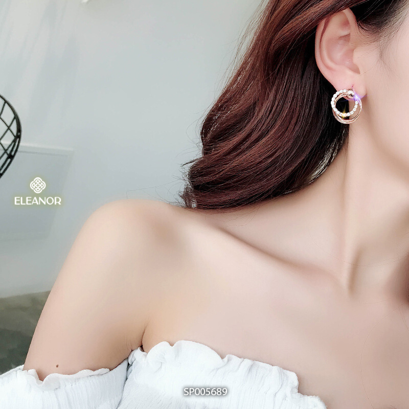 Bông tai nữ chuôi bạc 925 Eleanor Accessories hình tròn đính đá phụ kiện trang sức 5689