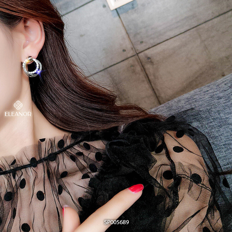 Bông tai nữ chuôi bạc 925 Eleanor Accessories hình tròn đính đá phụ kiện trang sức 5689