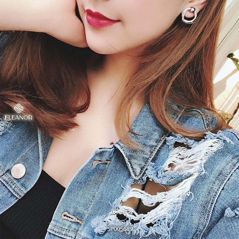Bông tai nữ chuôi bạc 925 Eleanor Accessories hình tròn đính đá phụ kiện trang sức 5689