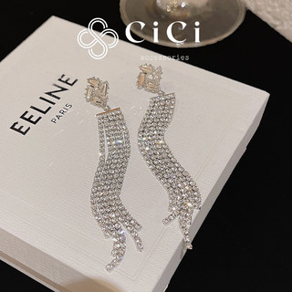 Bông tai nữ dáng thả chuôi bạc 925 CiCi Accessories đính đá pha lê dáng thả phụ kiện trang sức sang trọng - BT42